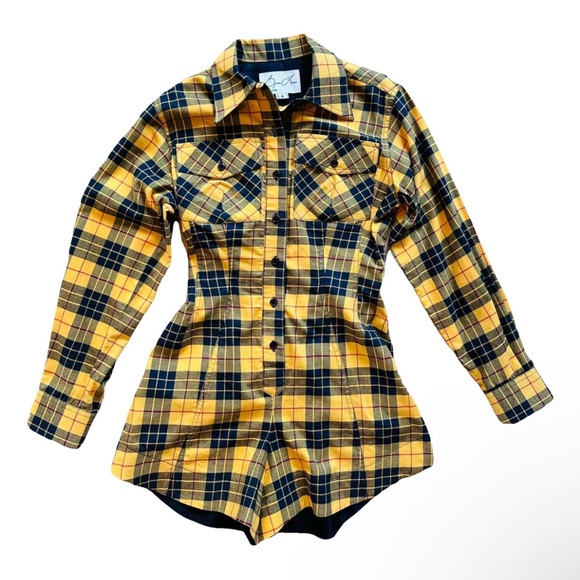 BYRON LARS Yellow Black Plaid Romper – Size 💛🖤